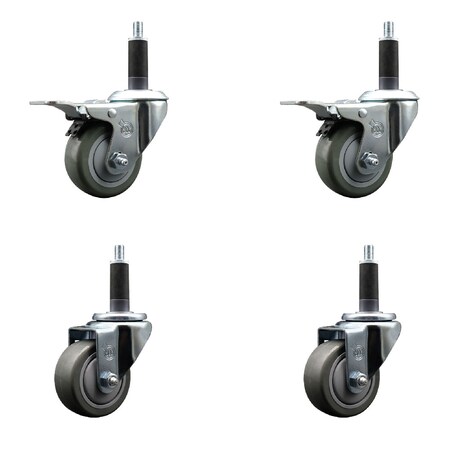 Service Caster 3'' SS Gray Poly Swivel 1'' Expanding Stem Caster Set 2 Total Lock Brakes, 4PK SCC-SSEXTTL20S314-PPUB-2-S-2-1